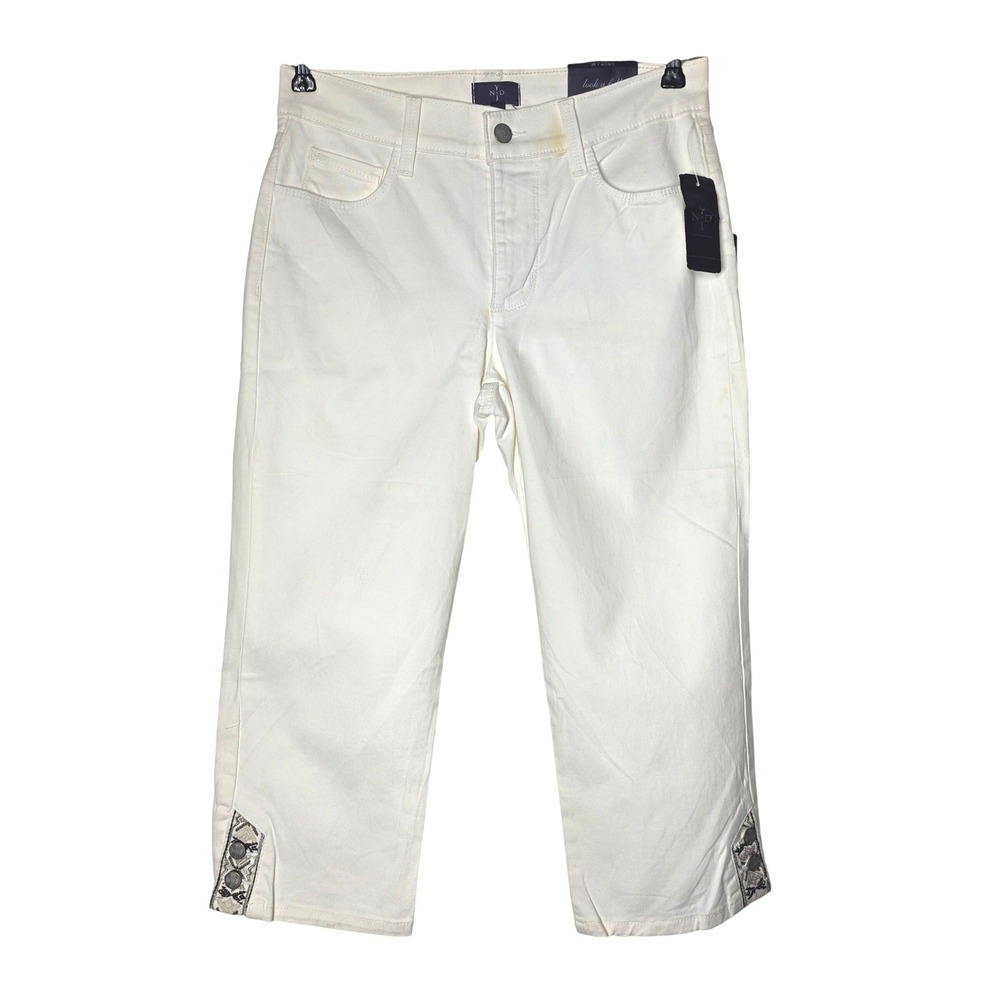 NYDJ Optic White Crop Jeans 4P Lift Tuck Embroidered Hem Petite New